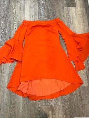NWOT RUNAWAY OFF Shoulder Bell Sleeve Orange Dress